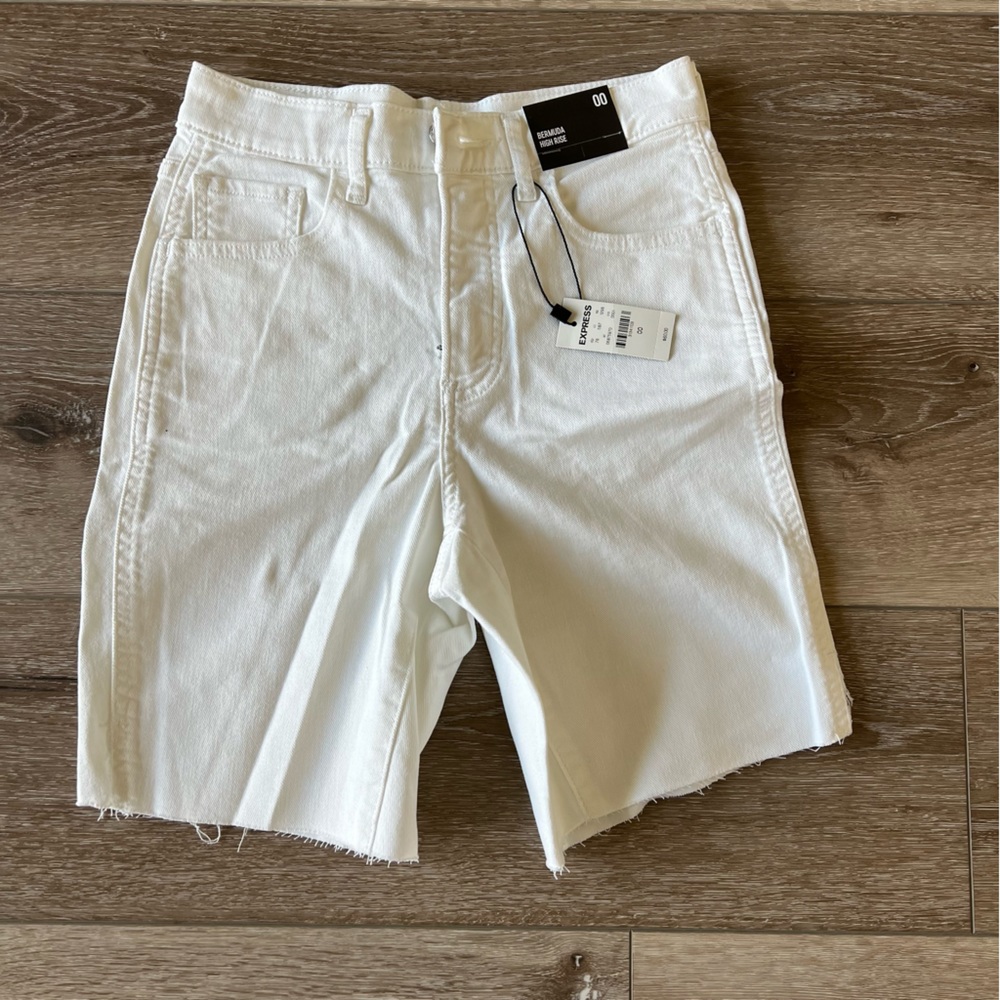 Express white denim shorts
